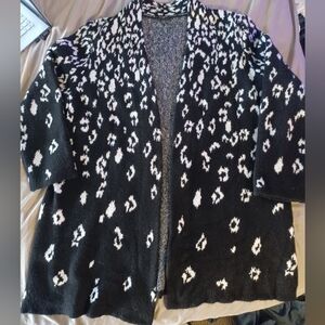 Talbots womens 2X open cardigan black white geometric print